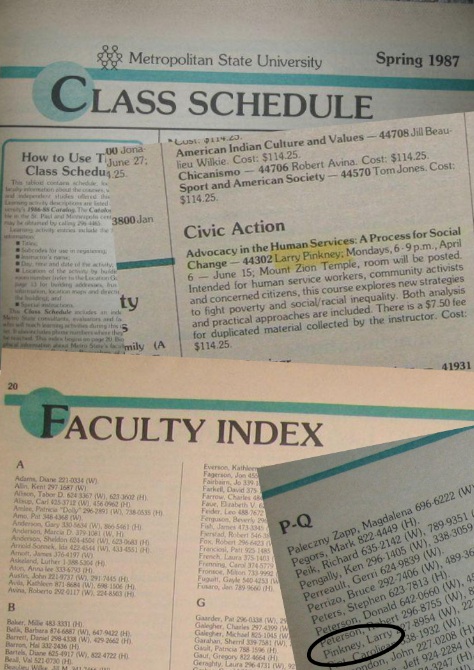 Collage of Metropolitan State University 1987 class schedule