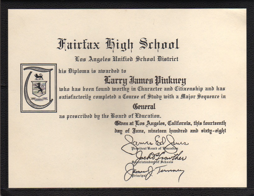 Larry Pinkney's high school diploma